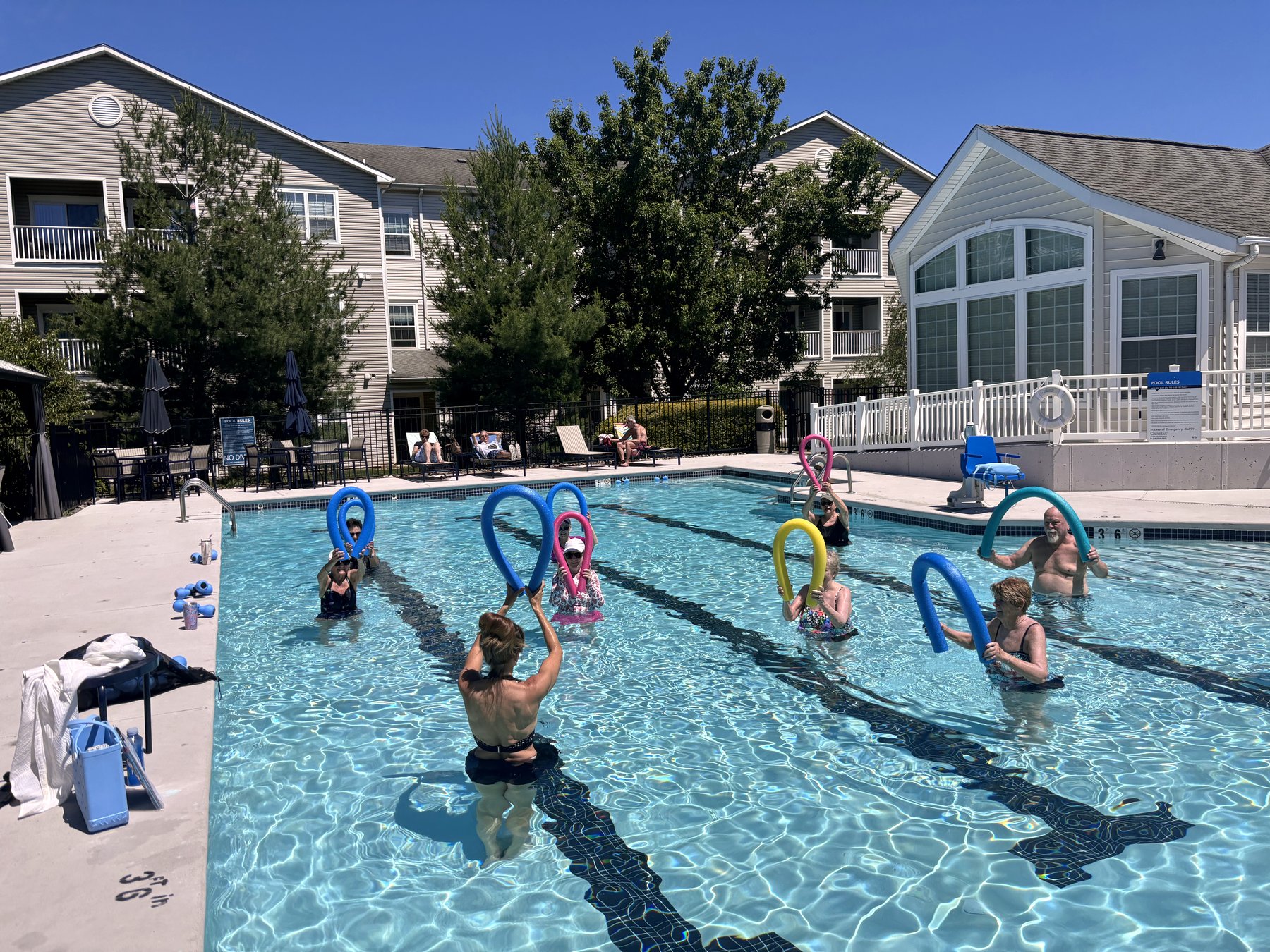 Senior pool water aerobics class